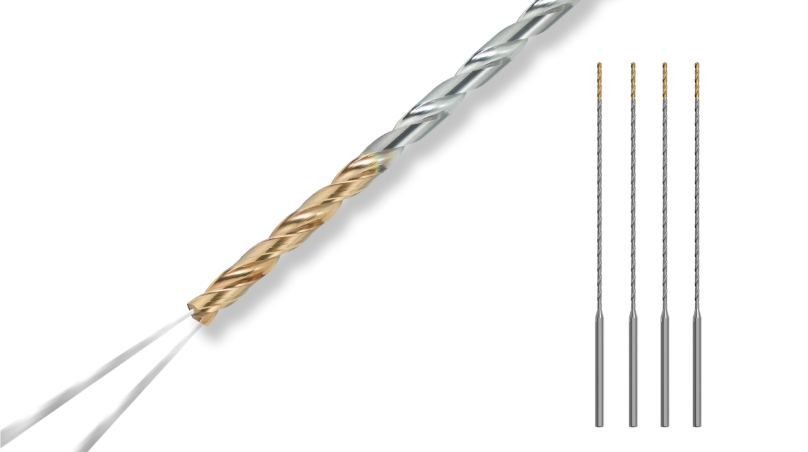 Addition to the DVAS mini drill Tristar series of extra deep hole drills. Ø1.1 ~ Ø2.9 mm (50 x D) in Ø0.1 mm steps.